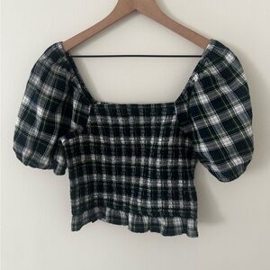 American Eagle Plaid Puff Sleeve Women's CropTop